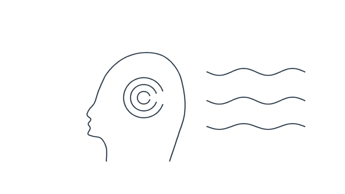 Illustrazione a linea: profilo di una testa con cerchi concentrici e una linea che non si chiude
