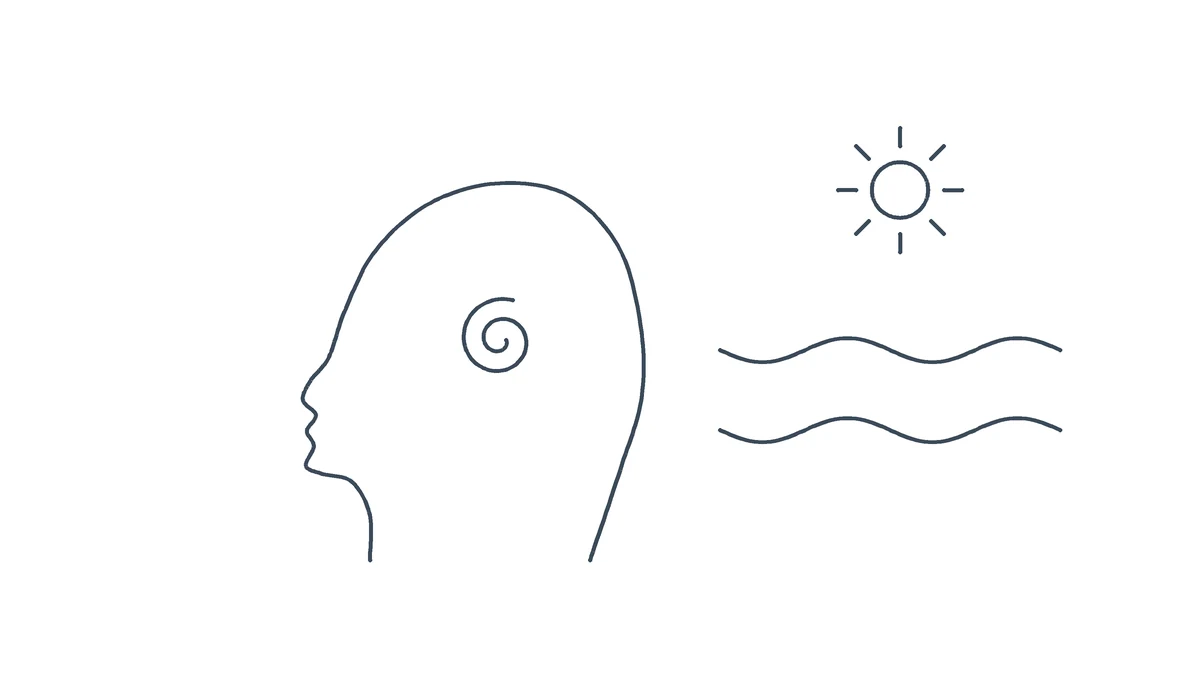 Illustrazione a linea: profilo di una testa con spirale scura e una piccola luce in alto
