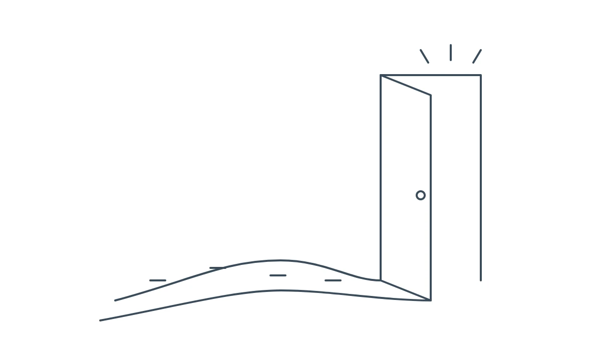 Illustrazione a linea: un sentiero che porta a una porta aperta