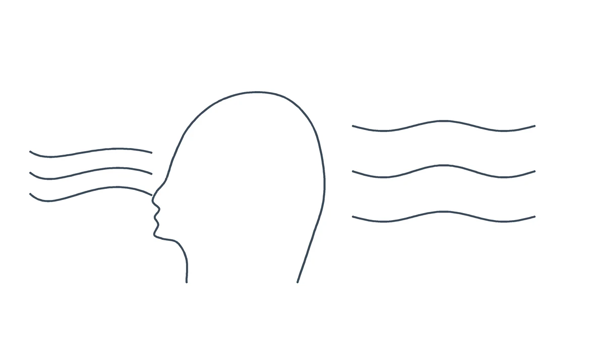 Illustrazione a linea: profilo di una testa con onde morbide in uscita dal naso